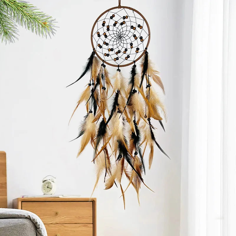 Hemasa Dream Catcher Feather Wind Chime Hand Woven Crafts Outdoor Garden Bedroom Hanging Ornaments Birthday Christmas Gifts Home Decor