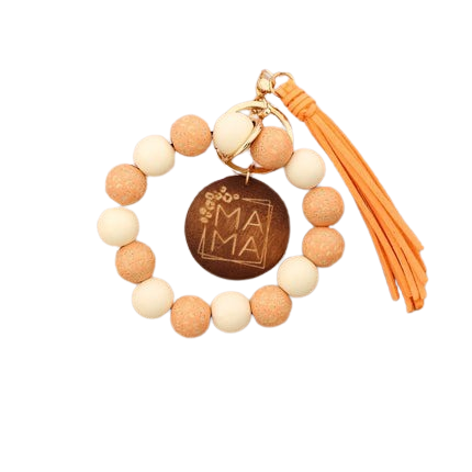 Hemasa Silicon Beads MAMA Monogram Wood Blank Wooden Disc Bracelet Tassel Keychain Wristlet Gift for Her Key Ring