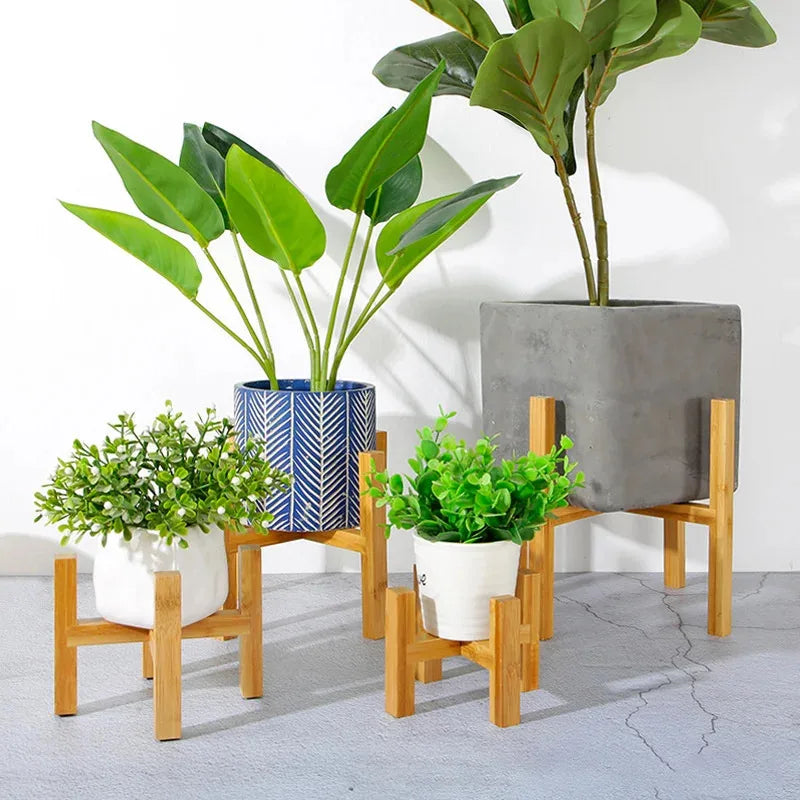 Tejesa Indoor Plant Stands with Planter Pot Tray/ Adjustable Size Fits 8.5 9 10 11 to 12 Inch Pots, Wood Planter Rack, Mid Century Modern Display Rack Rustic Decor Wooden Flower Pot Tray Indoor and Outdoor