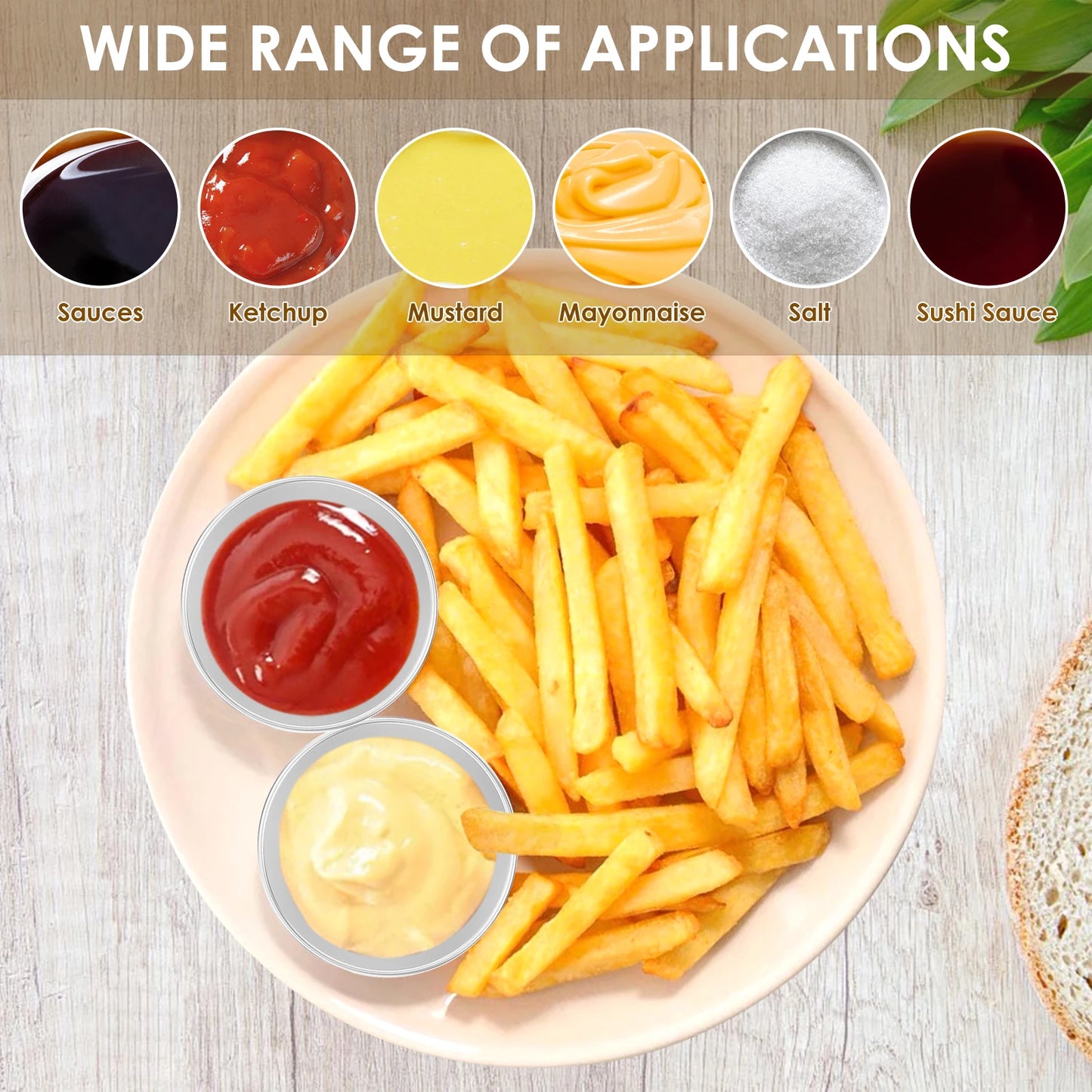 Tejesa 20/12Pcs Sauce Dipping Cup Stainless Steel Condiment Sauce Cup Reusa 1.5oz Mini Sauce Dish Dipping Bowl Salad Dressing Container