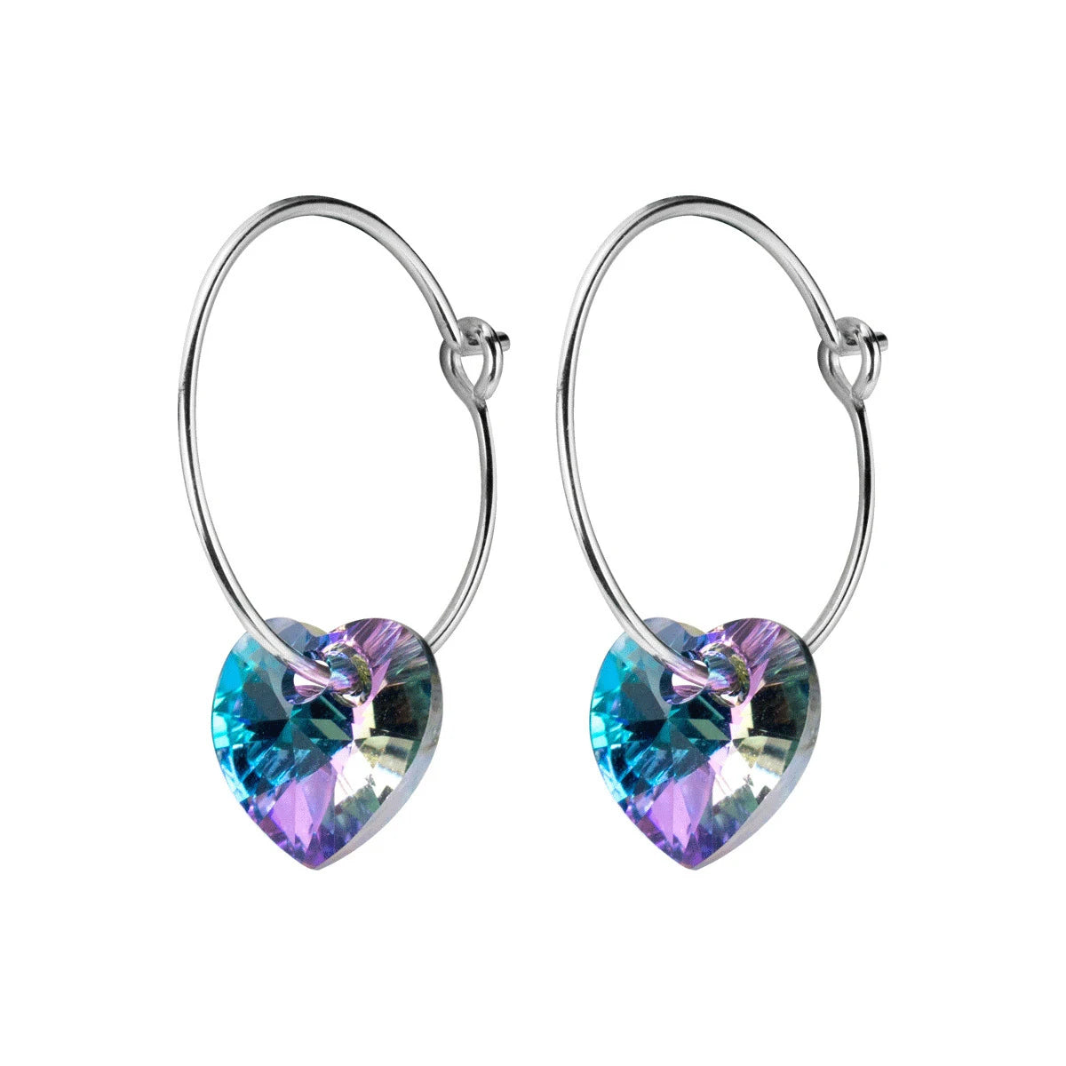 Modian Sparkling Blue Crystal Swing Hoop Earrings For Women Classic Heart 925 Sterling Silver Luxury Jewelry Female Accessories