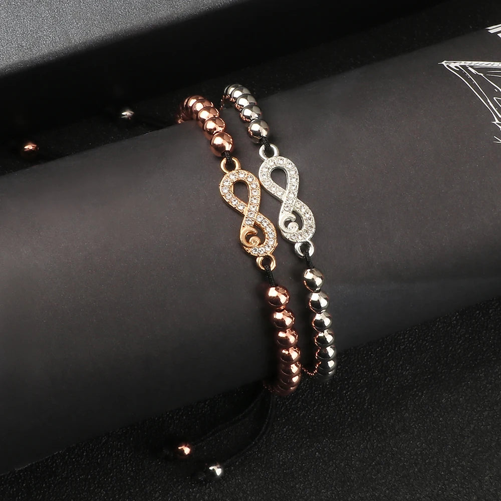 Women Zircon Charms Beaded Bracelets Classic Gold/Siver Color Hematite Round Beads Braid Bracelets Friendship Party Jewelry Gift