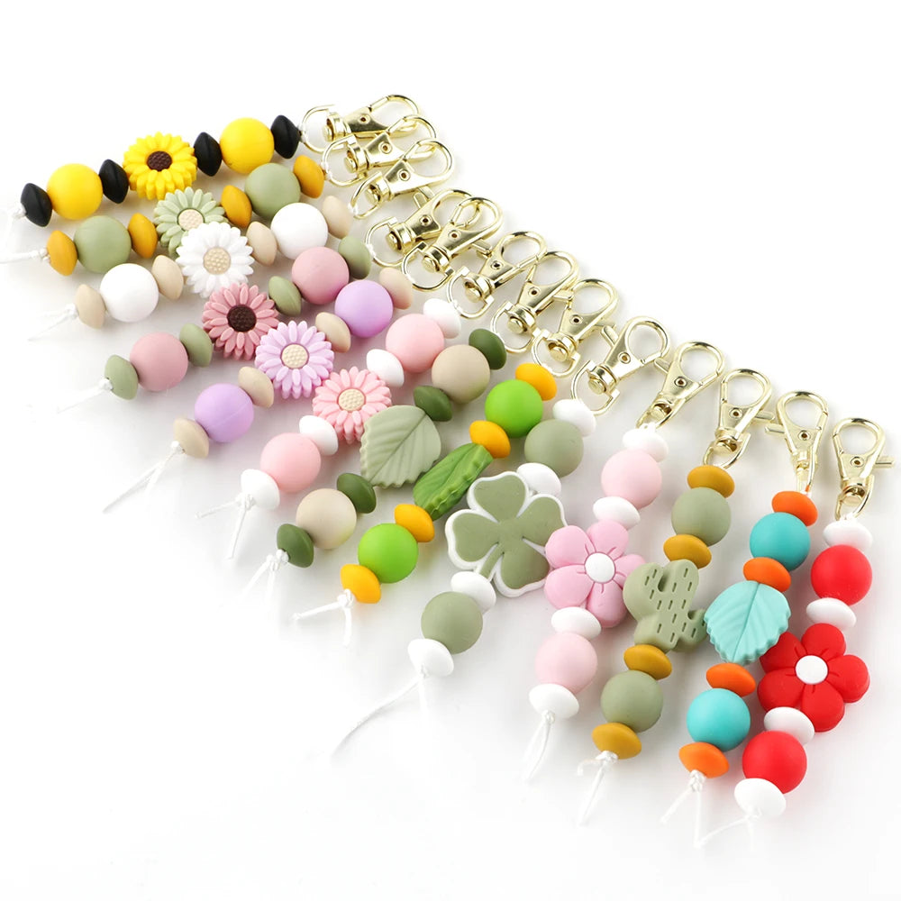 Hemasa Flowers Silicone Beaded Keychain  /  Leaves Beads Key Chains For Car
