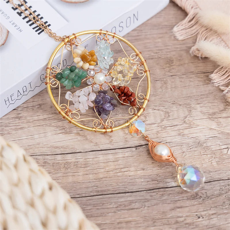 Suncatcher Crystal Hanging Car Ornament Handcraft Natural Raw Gemstone Flower Bird Butterfly Sun Catcher Home Decor Accessories