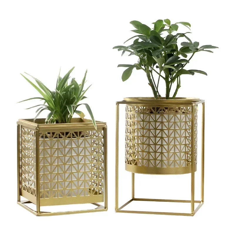Nordic light luxury gold hollowed flower pot creative fashion balcony plant stand simple atmosphere indoor decorative
