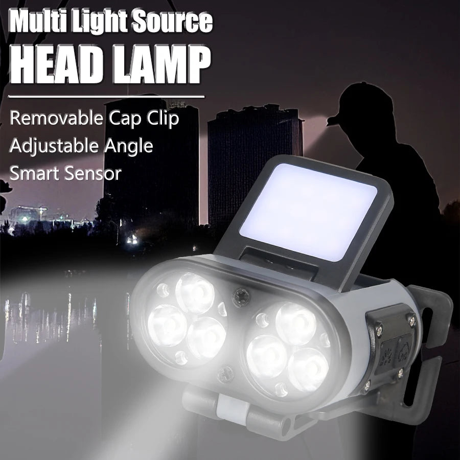 Hemasa LED Smart Sensor Headlamp Cap Clip Light USB Rechargeable Flashlight  With Power Display Riding Fishing Camping Outdoor Torch