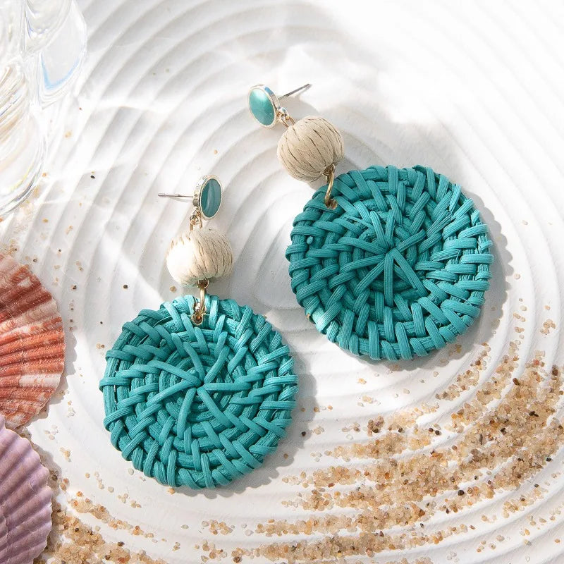 Candy color rattan vacation style earrings women ins wind donut design sense earrings high quality earrings