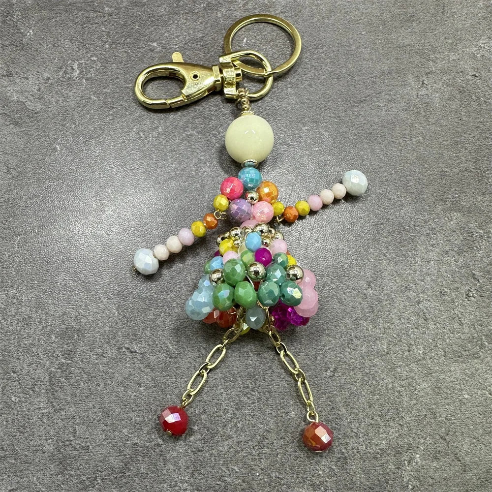 Leather Tassel With Colorful Pompons Handbag Accessorise Boho Style Keychains For Women Keyring Jewelry