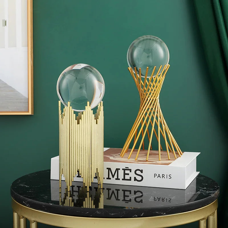 Hemasa Geometric Metal Figurines/ Crystal Ball Model Decorative Crafts/Living Room Desktop Ornaments/ Home Decorati