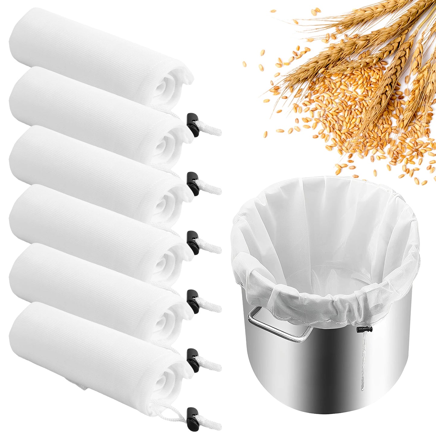 Tejesa 6Pcs Mesh Strainer Bag Reusable Straining Bag with Adjustable Drawstring Wine Brew Bags Aelf-made Juice Wine Fermentation Bag