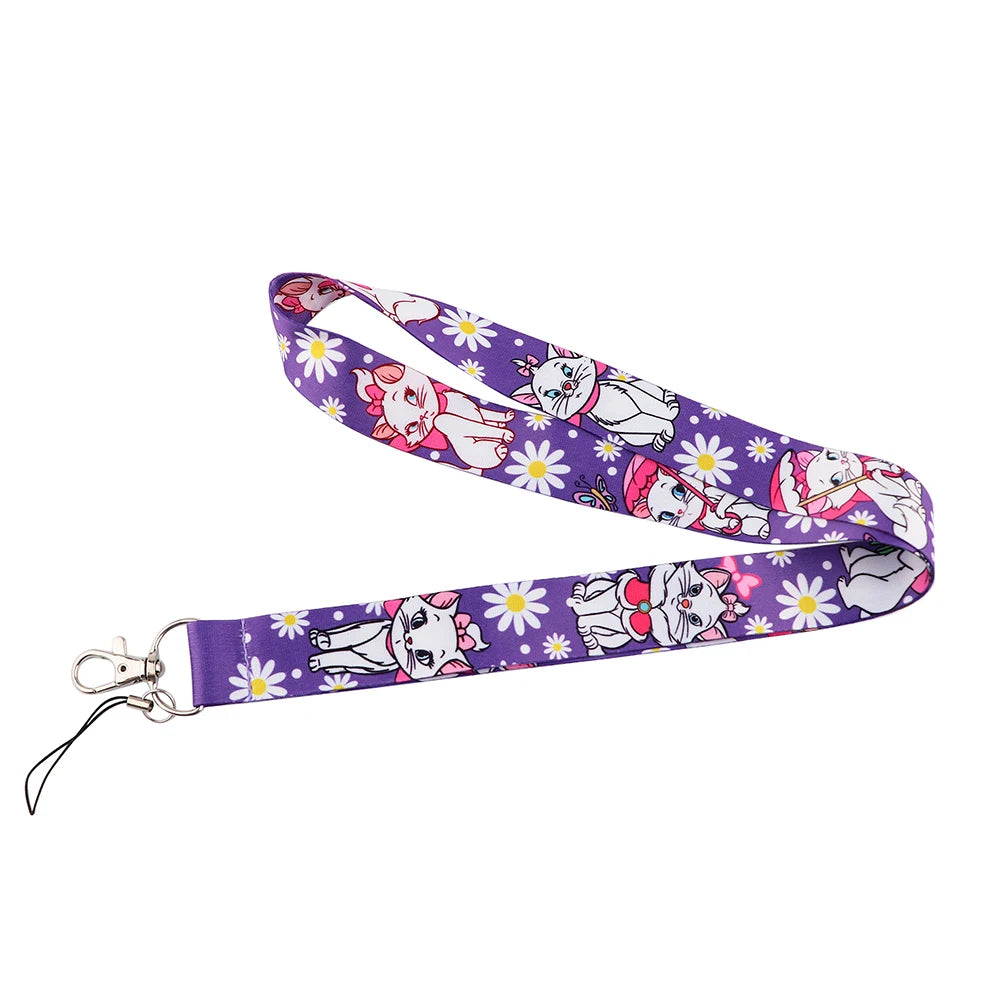Cute Marie Cat Credential Holder Cartoon Animal Lanyards for Key Neck Strap For Card Badge Gym Keychain Keyring Accessories Gift