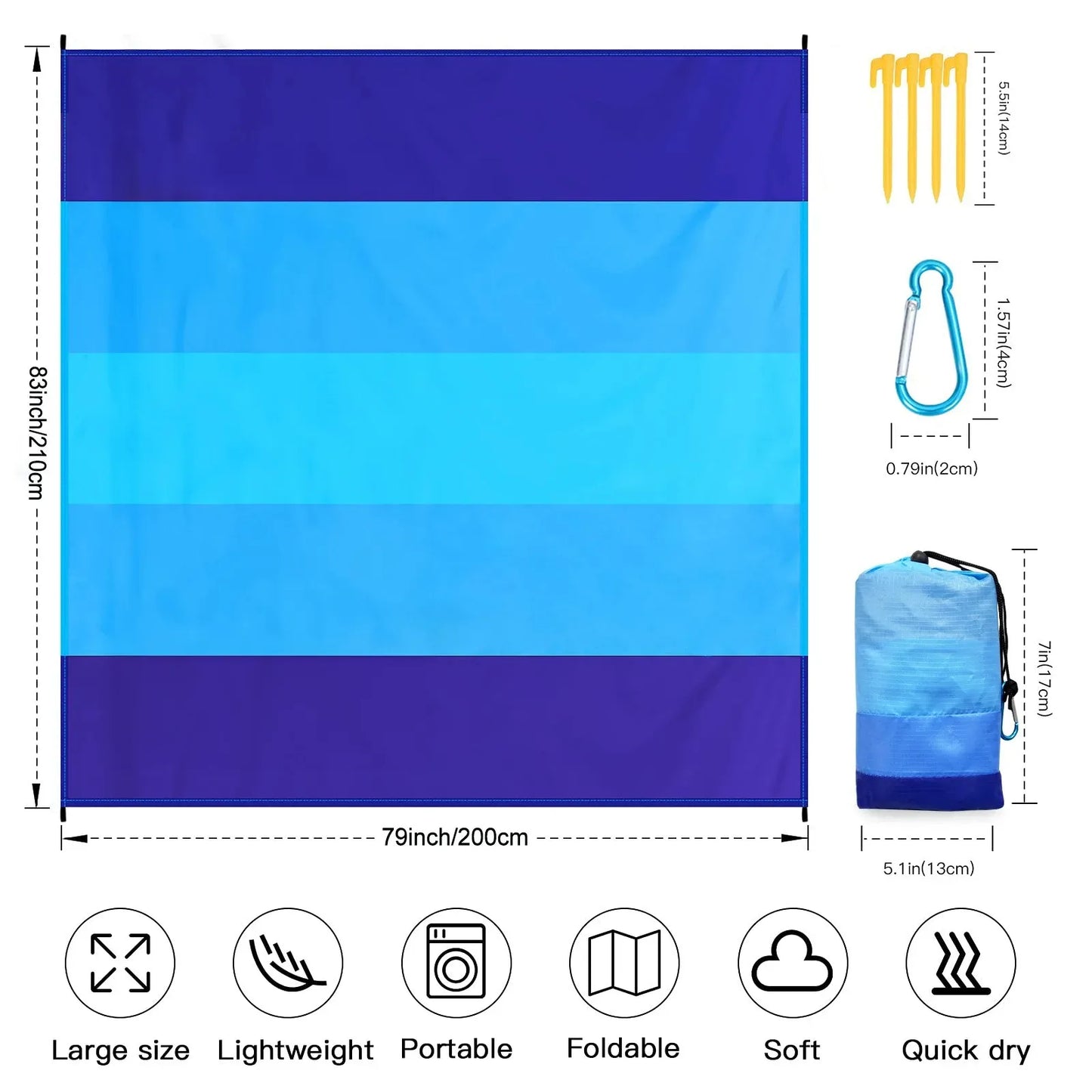 Tejesa Beach Blanket Waterproof Sandproof Beach Mat 2x2.1m for 2-8 Adults Quick Drying Outdoor Picnic Mat for Travel, Camping, Hiking