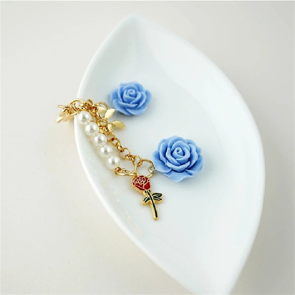 Fashion Imitation Pearl Flower Keychain Cute Sakura Rose Plush Ball Keyring for Women Girls Car Handbag Phone Pendant Accessorie