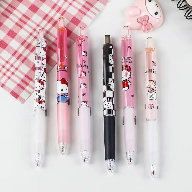 Hemasa 6pcs Series 0.55mm Hello Kitty Kuromi Gel Pen Cartoon Cute Press Pens