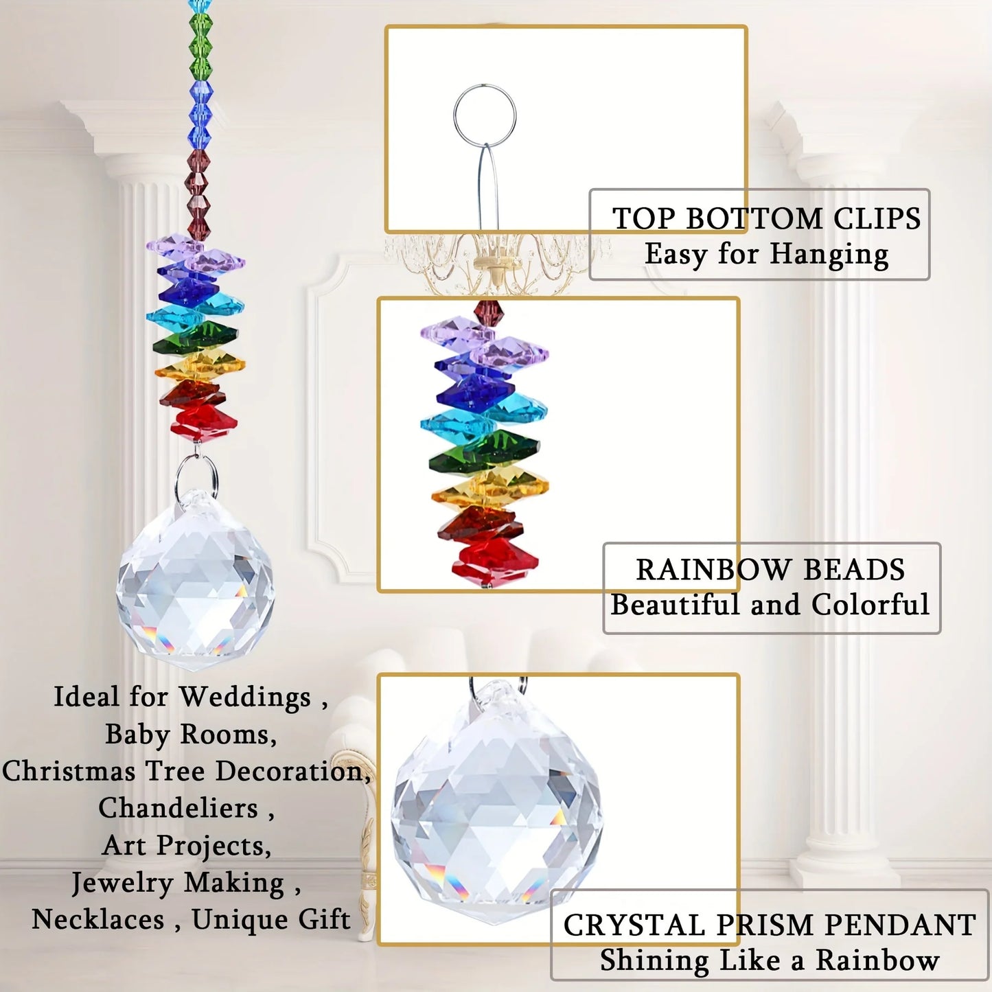 8 Pieces Colorful Crystals Suncatcher Hanging for Window, Rainbow Octogon Chakra Pendants Suncatchers with Crystals Beads Chain