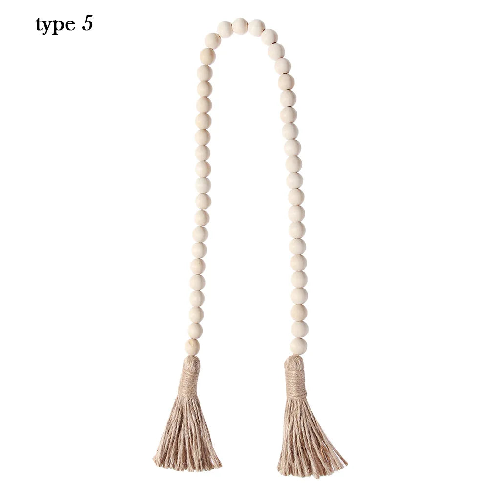 Wood Bead Garland with Jute Rustic Boho Tassels String DIY Wall Hanging Handmade Garland Farmhouse Home Decor Ornament Gift