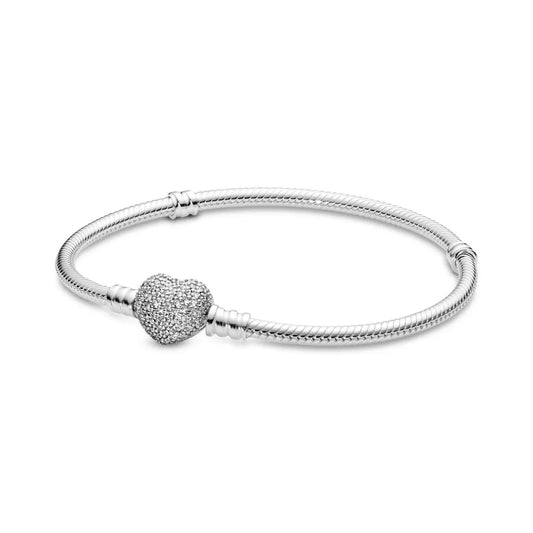 New Shiny Zircon Heart Bracelet 925 Sterling Silver Bracelet Love Bracelet Fit Original Charm For Women Jewelry Fashion Gift