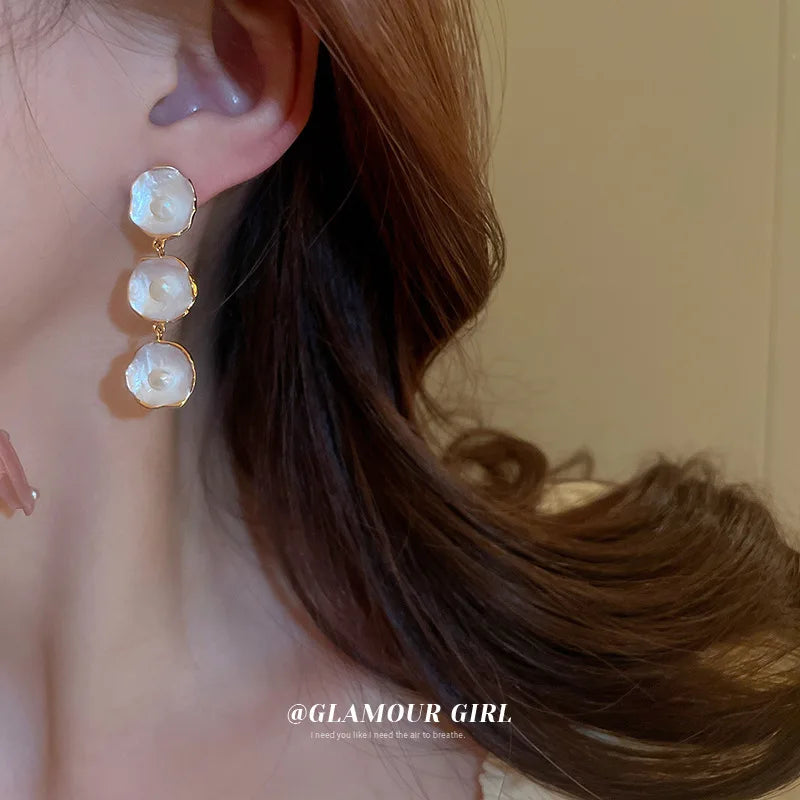 Hemasa S925 Needle Dangle Freshwater Pearl Earrings