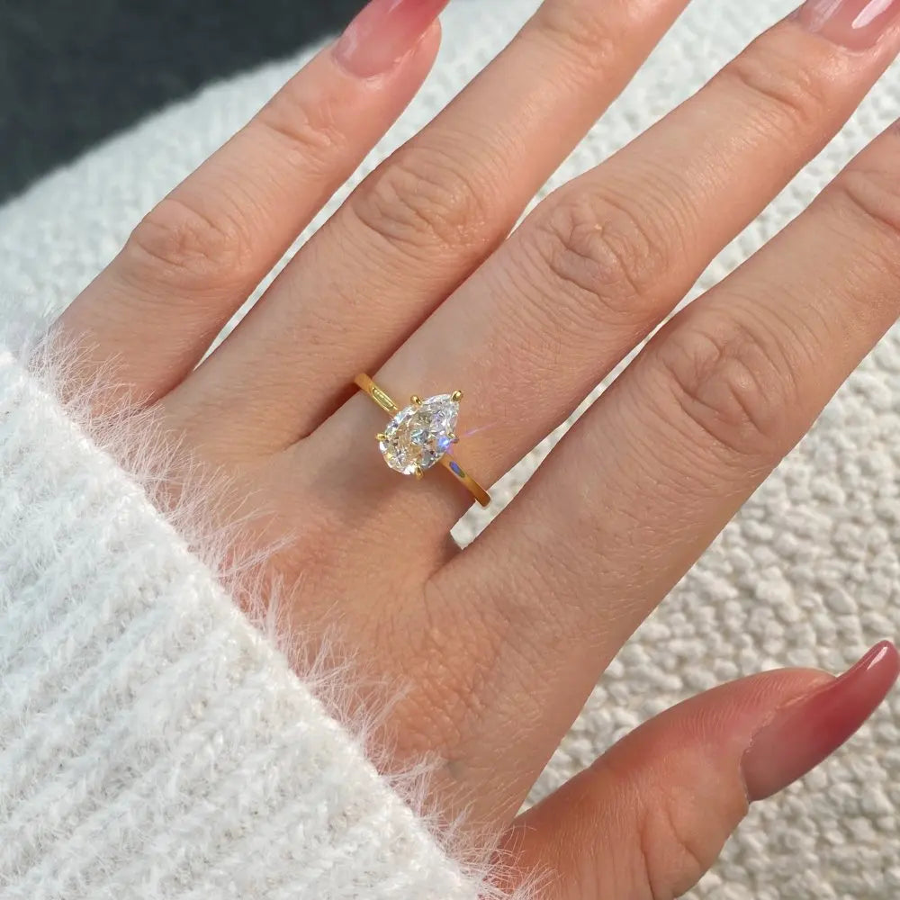 Hemasa 925 Sterling Silver Ring High-end Pear-shaped Zircon Exquisite Temperament Fashion Jewelry