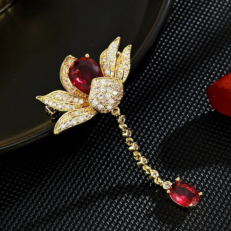 Ancient style tassel lotus brooch, high-end women's design cheongsam corsage, suit chain decoration collar pin