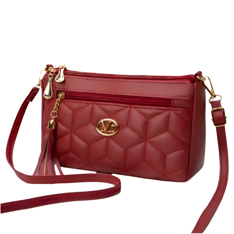Hemasa Double Zipper Crossbody Diamond Lattice Shoulder Bag Tassel Decoration  Zipper handBag