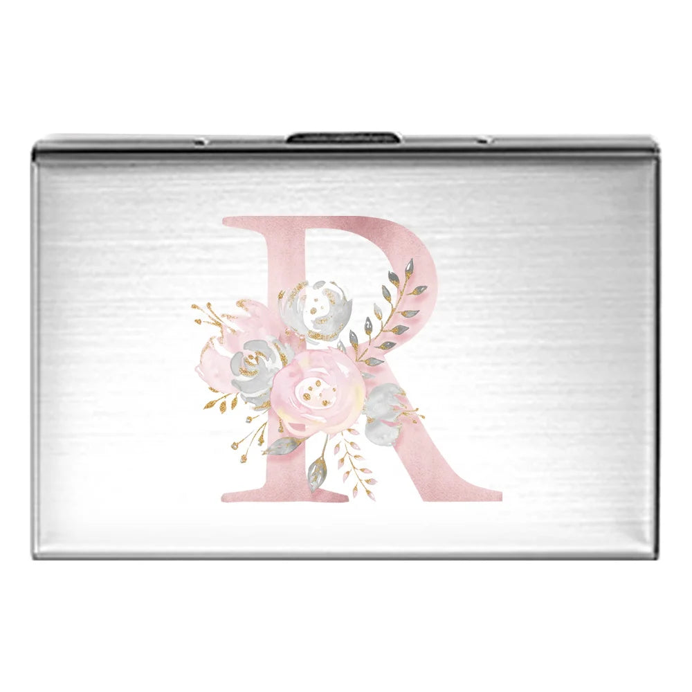 Tejesa Metal Business Card Holder - Slim Pocket Business Card Case for Unisex /Stainless Steel IC Cards /Pink Flower Print Series