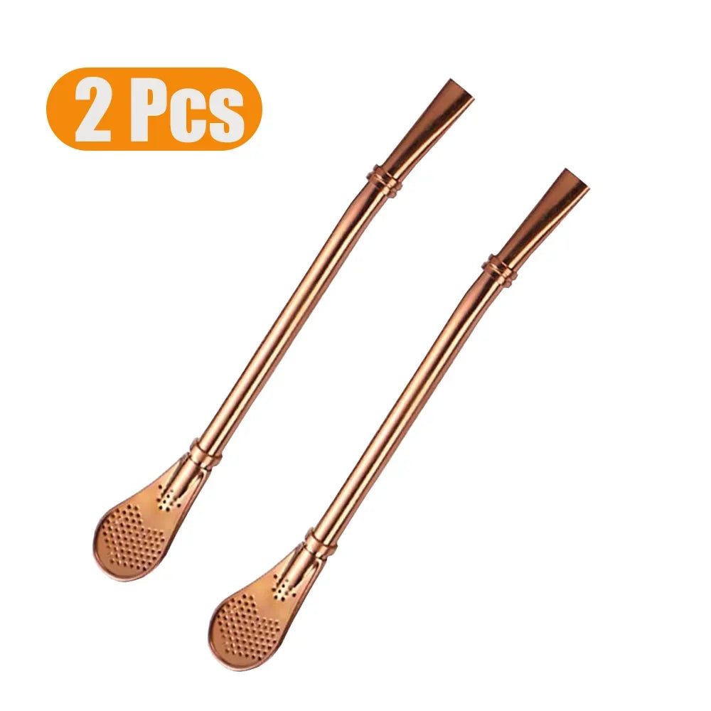 1-10Pcs 304 Stainless Steel Drinking Straw Spoon Tea Filter Reusable Bombilla Gourd Cocktail Straw Spoon Coffee Bar Accessory