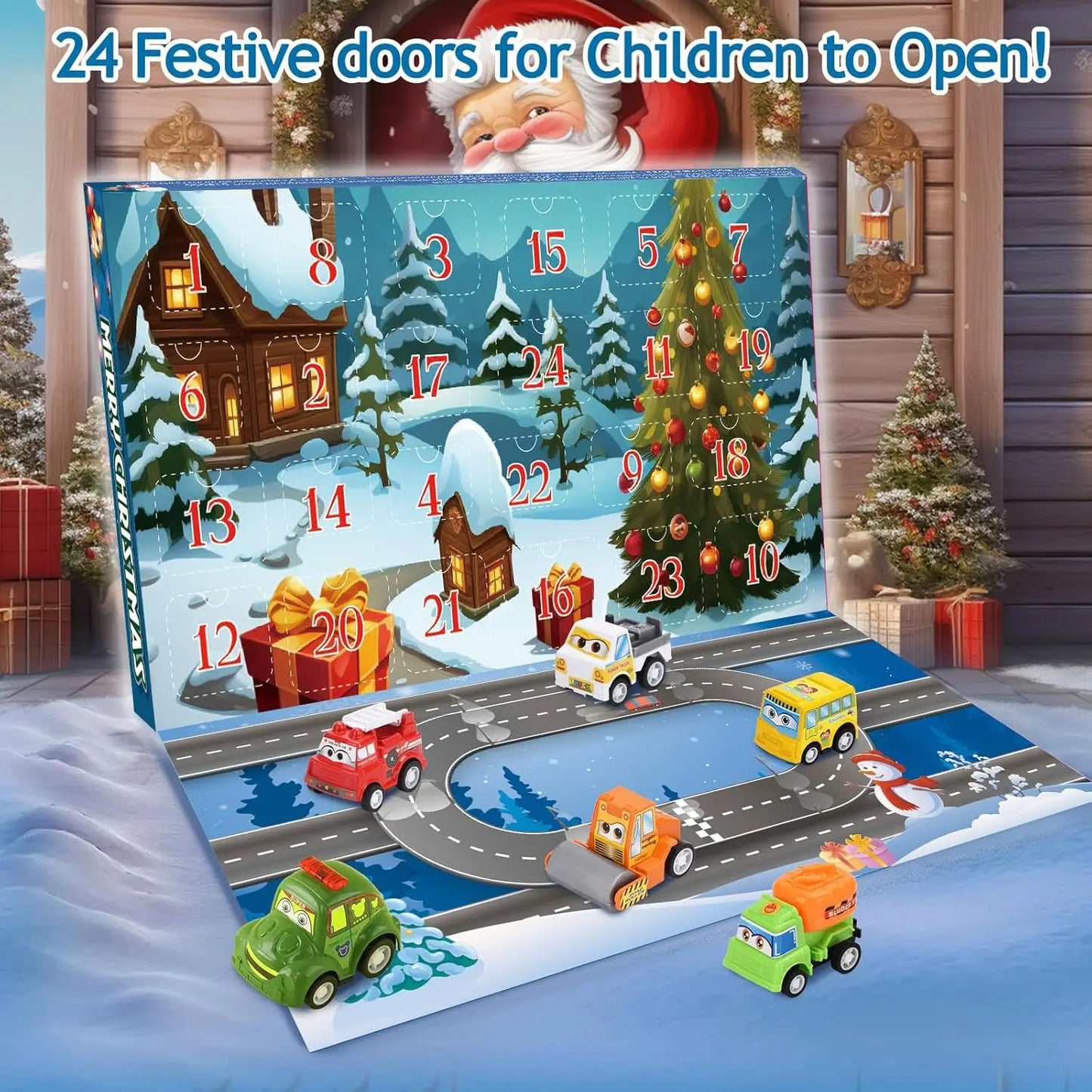 2025 Christmas Advent Calendar Gift Box for Diy Children and Boys 24-day Christmas Countdown Calendar Car Set Party Supplies