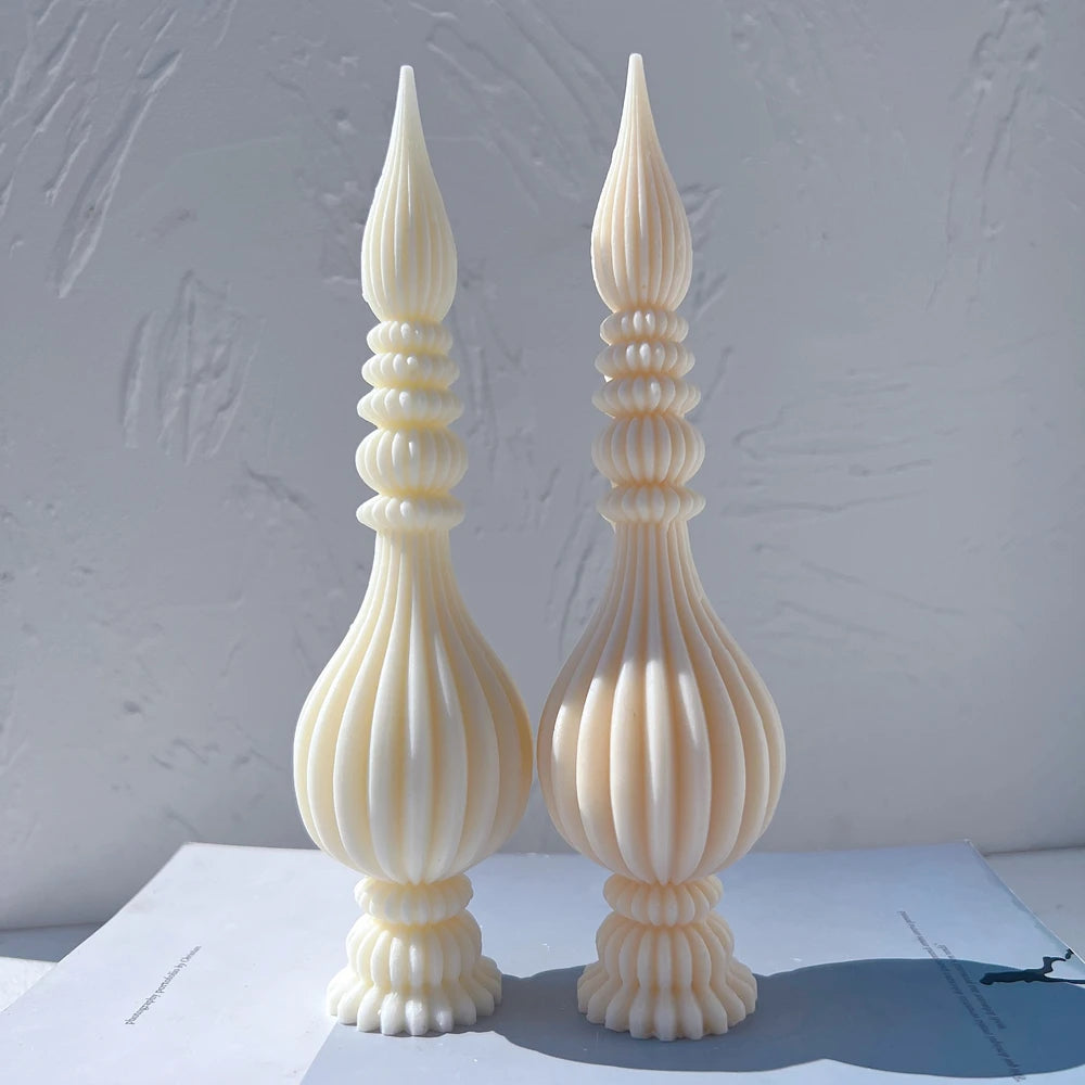 Tall Ribbed Pillar Candle Molds Taper Spiral Silicone Mould Geometric Abstract Decorative Soy Wax Mold
