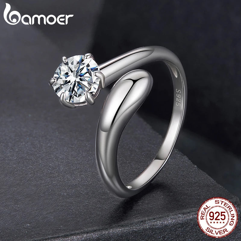 BAMOER 1CT Teardrop Moissanite Ring 925 Sterling Silver Statement Jewelry Round Cut Lab Diamond for Women Engagement Chunky Gift