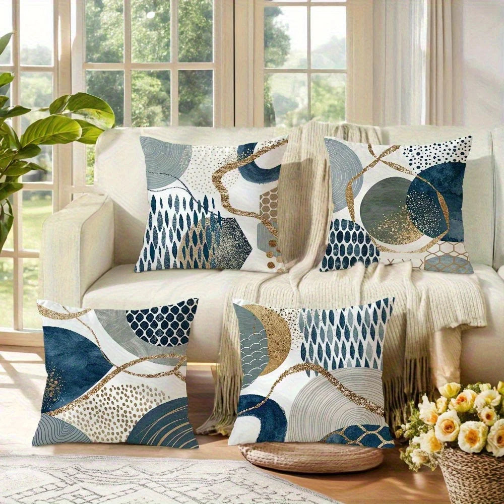Hemasa 4pcs Abstract geometric patterns Single-sided printing Short plush Suitable living rooms bedrooms sofas (excluding pillow cores)