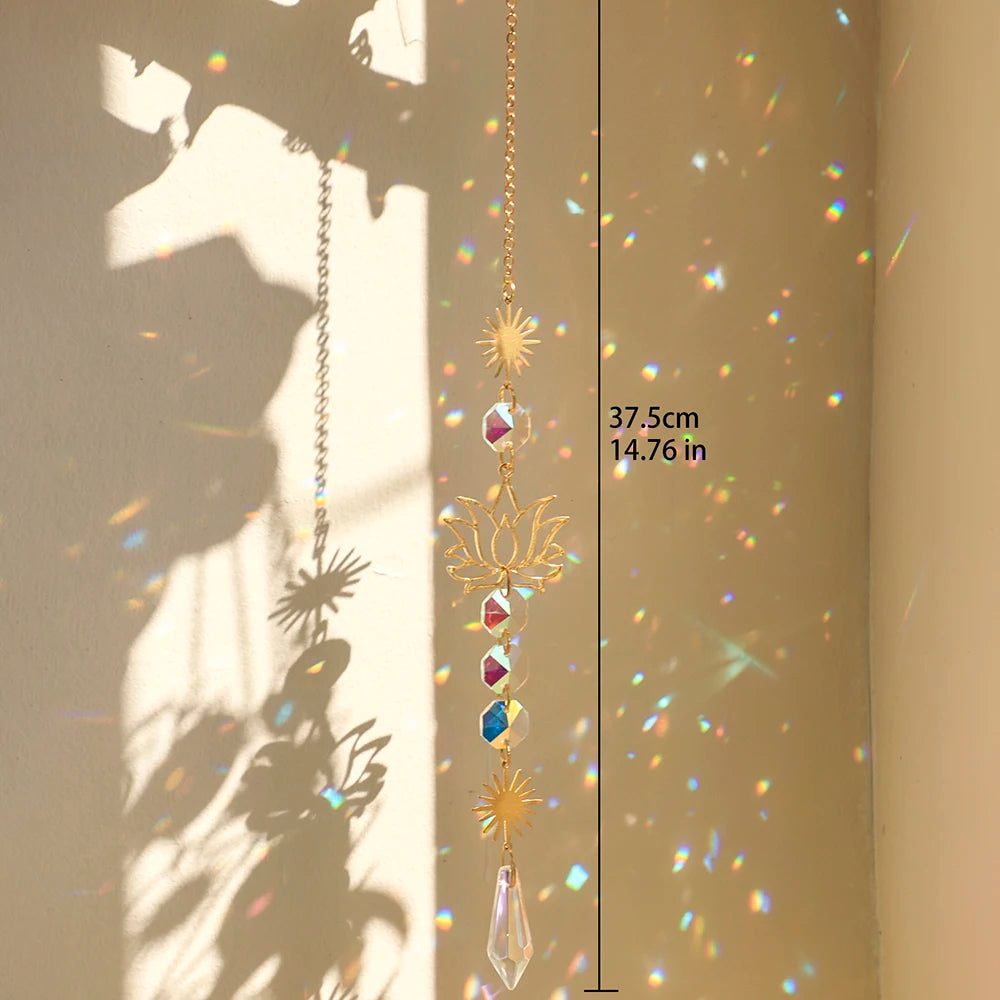 Hemasa Lotus Sun Catcher Crystals Rainbow Hanging Suncatcher /Chakra Light Catcher Stained Glass Prism for  Window /For Outdoor /For Garden Decoration