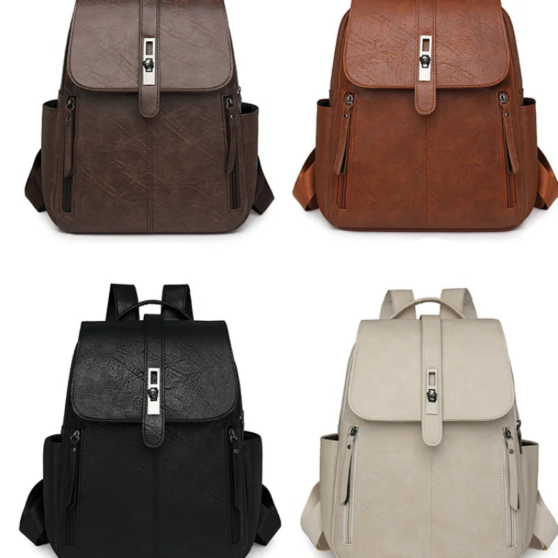 Tejesa Women's  Leather Casual Backpack Waterproof Middle and High School Students Cross Shoulder Single Shoulder Handbag