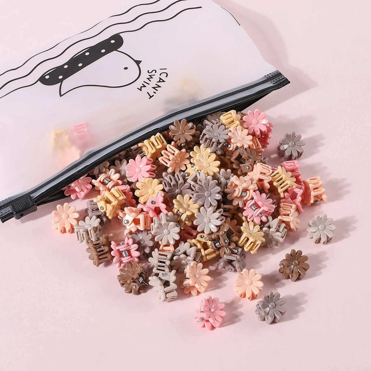 50pcs Girls Small Hair Claw Clips Colorful Plastic Clips Hairpin Flower Heart Mini Multi-Shape Hair Claw Kids Hair Accessories