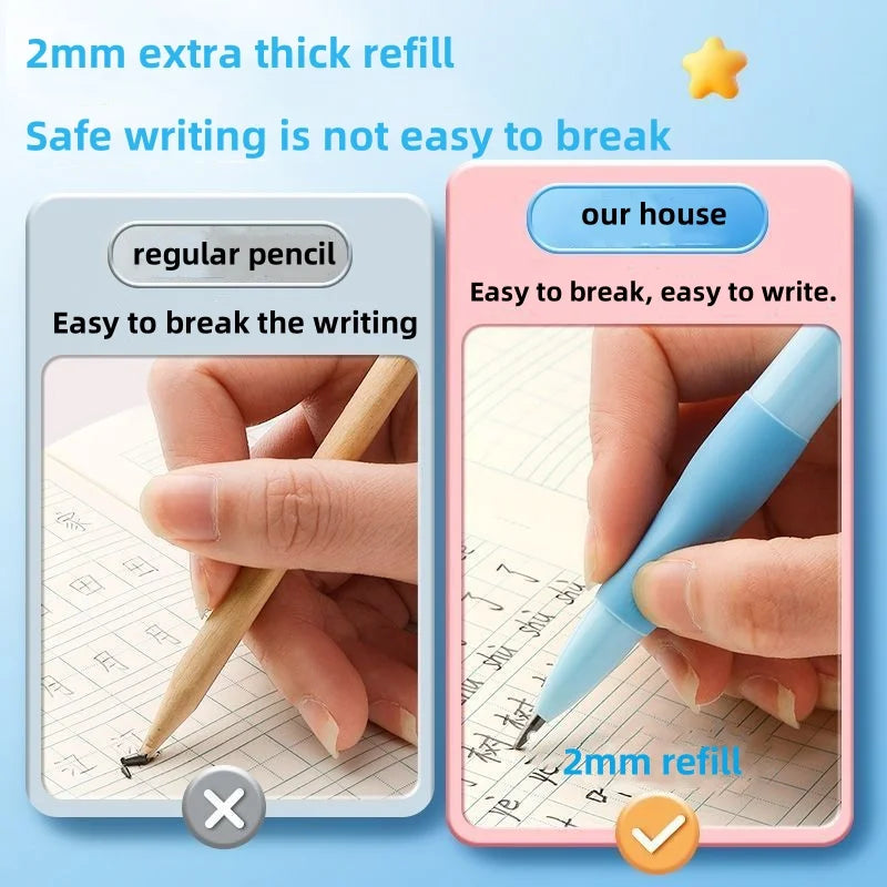 Hemasa Automatic Pencil 2.0mm Thick Lead Excellent Grip Activity Pencil Write Constantly Elementary School Students