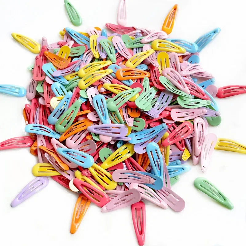 Hemasa 10/50pcs Sweet Waterdrop Snap Hair Clips Women Girls Cute Candy Color Metal BB Hairpins Barrettes Bobby Headwear Slid Pins