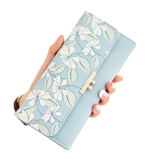 Tejesa Women's Cute Purse Long Printing Flower Wallet Phone Female Three Fold Clutch Large Capacity Wallet