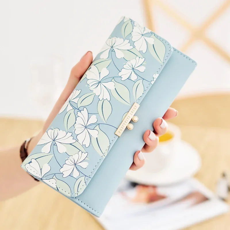 Tejesa Women's Cute Purse Long Printing Flower Wallet Phone Female Three Fold Clutch Large Capacity Wallet