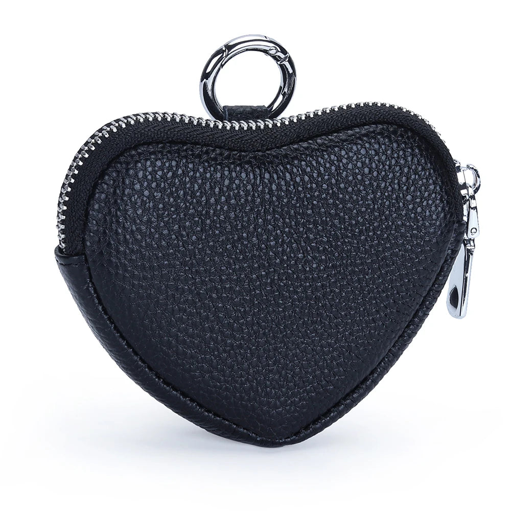 Love Coin Purse Heart Wallet Fashion Heart Shape Womens Zipper Small Wallet with Key Ring Genuine Leather Coin Purses for Girls