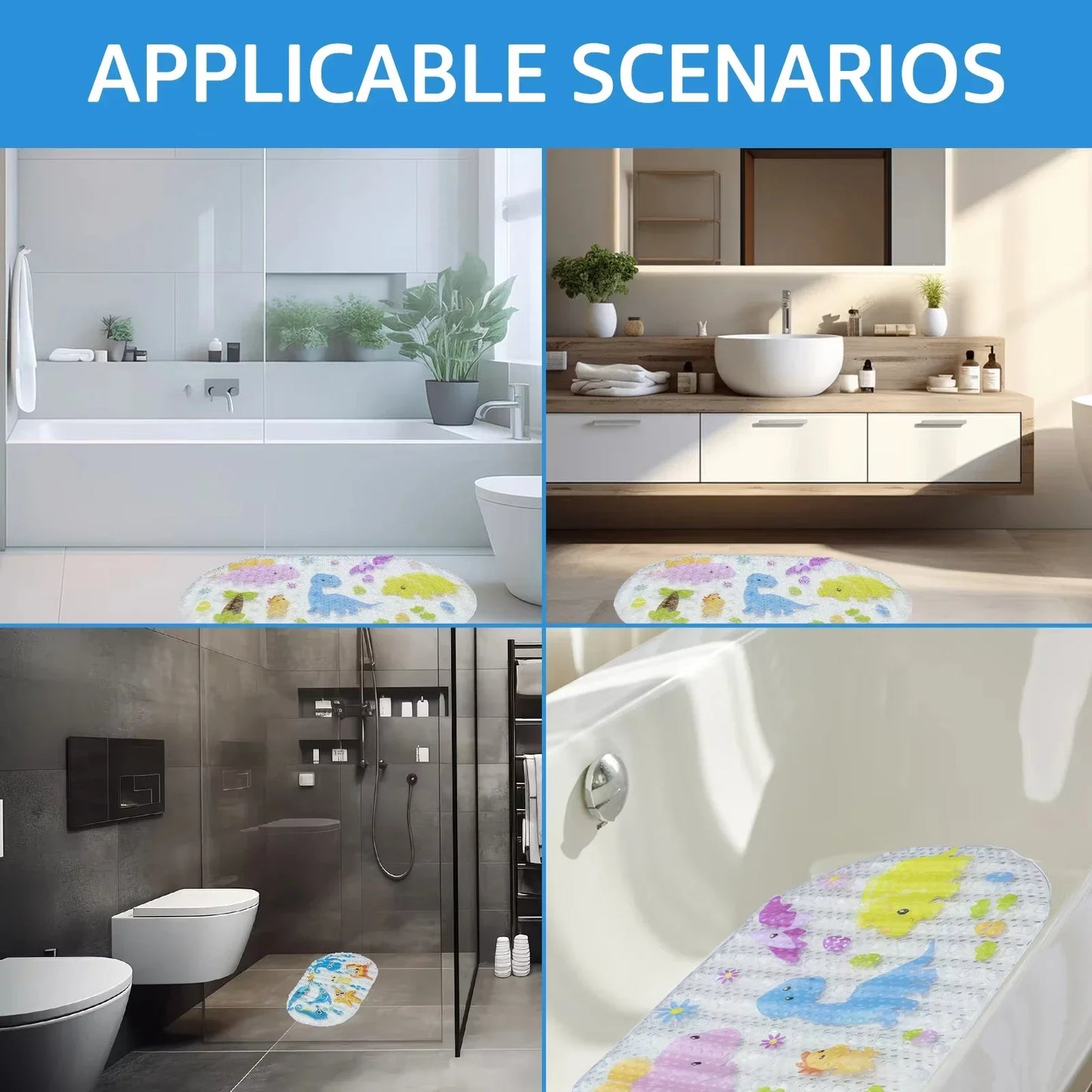 Tejesa 1pc Cartoon Non-slip Bath Mat with Suction Cups 38x69cm Shower Mats for Bathroom Kid's Bathtub Carpet Bath Mat Bathroom Rug