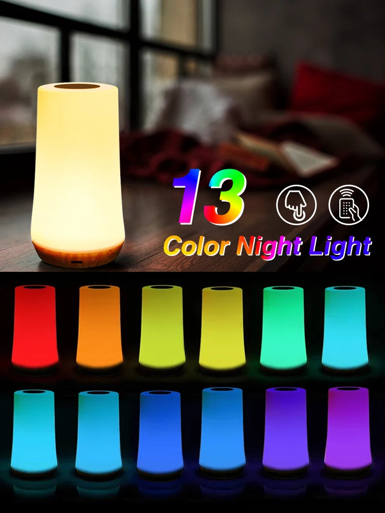 Hemasa  LED Night Light 13 Color Changing RGB Table Lamp Remote Control Touch Rechargeable RGB Night Lamp Dimmable Bedside Light