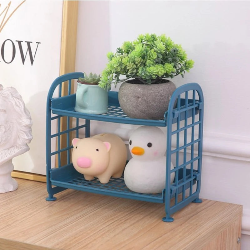 NICEFurniture 2 Tier Hollow Out Plastic Foldable Shelf Countertop Cosmetic Storage Spice Rack Vanity Tray Bathroom Kitchen
