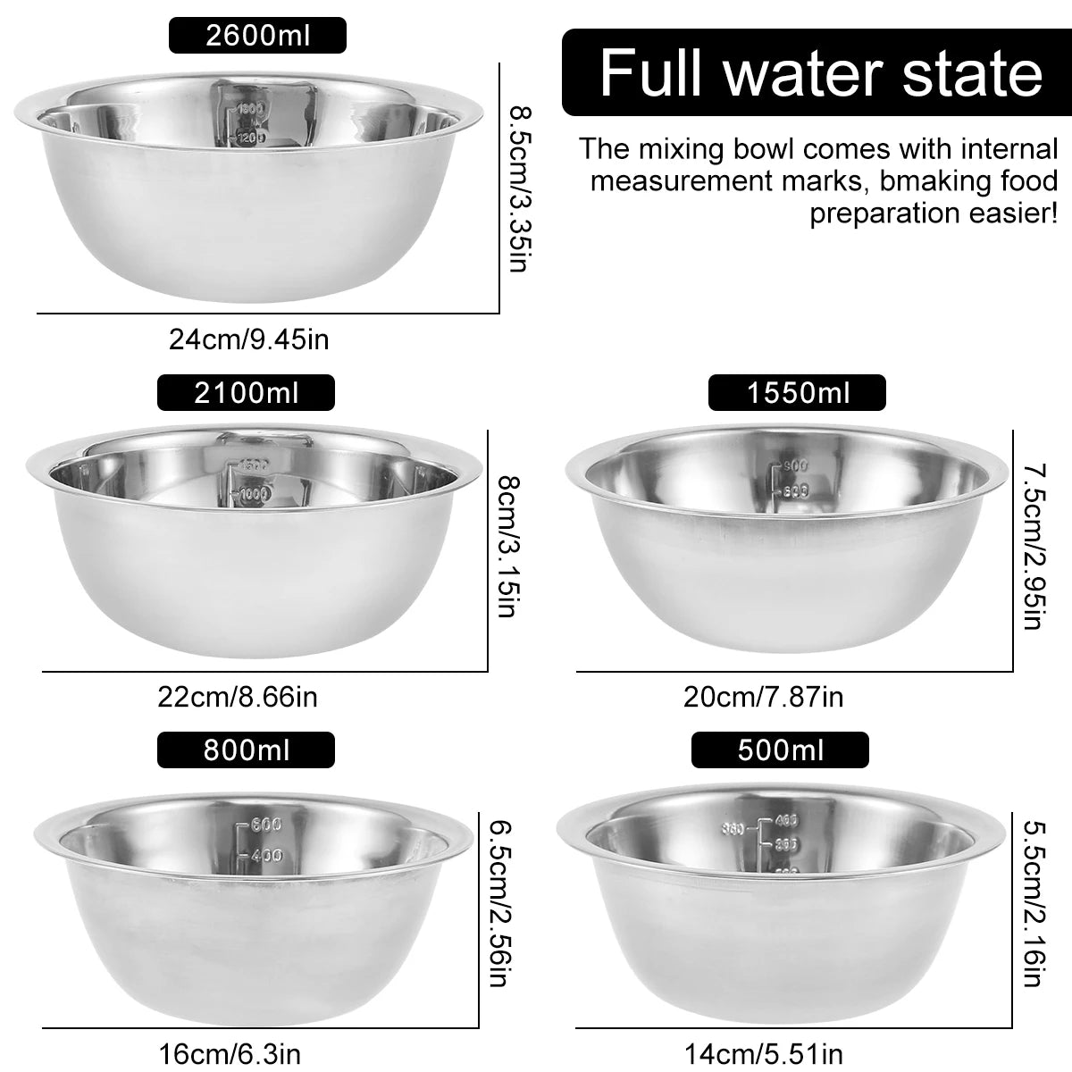 Tejesa 5pcs Fruit Salad Bowl Stainless Steel Ramen Bowl with Lid Mixing Bowls with Grater for Kitchen Outdoor BBQ Food Plate Fresh Bowl