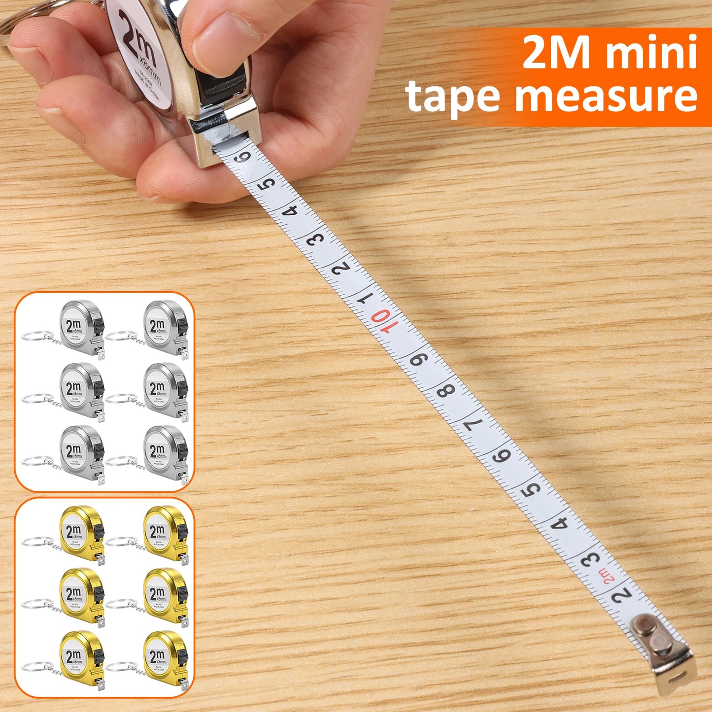 6PCS Mini Tape Measure 2M Retractable Small Steel Measuring Tape with Keychain Portable for Home Office School and DIY Project