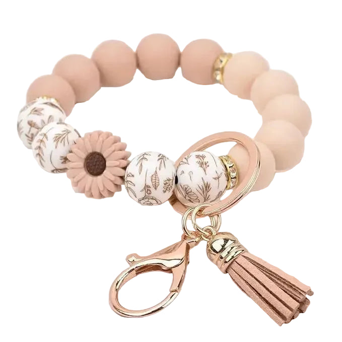 Hemasa Handmade Daisy Silicone Beads Bracelet Keychain /Anti-Lost Wallet Pendant Ring Holder