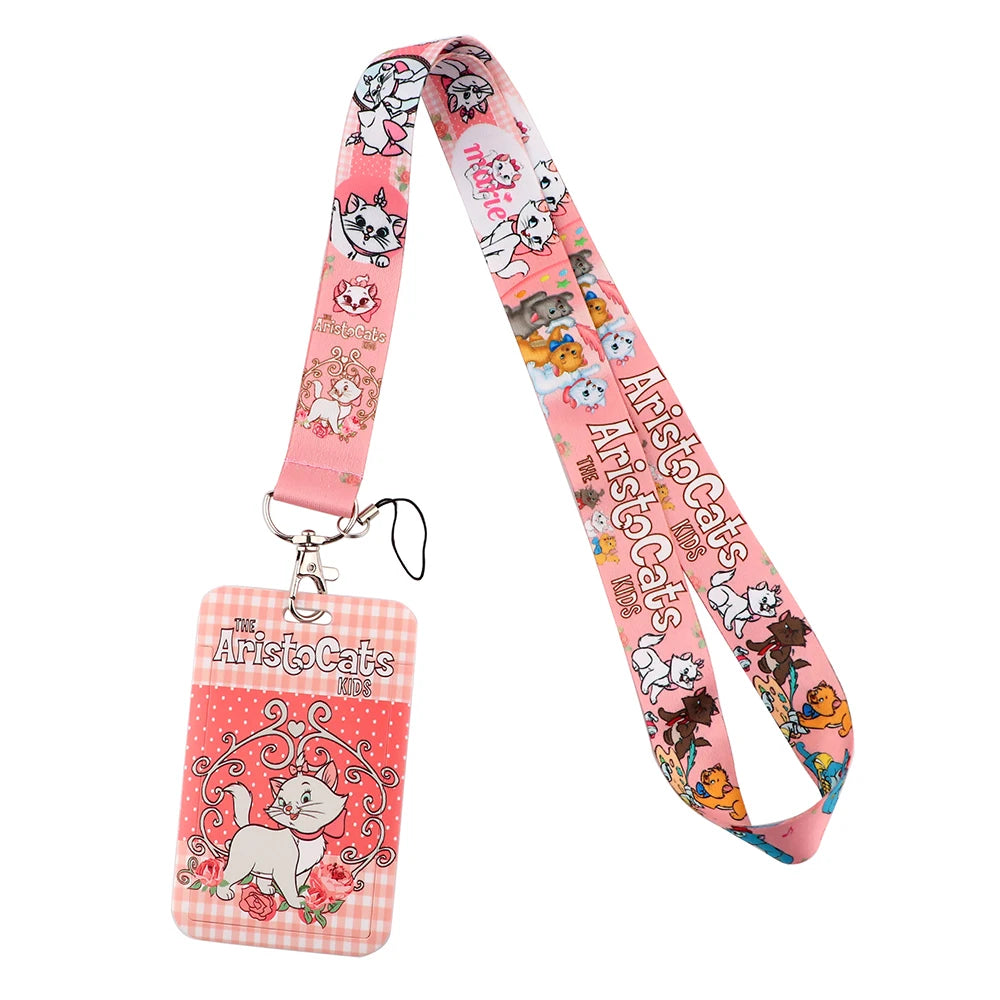 Cute Marie Cat Credential Holder Cartoon Animal Lanyards for Key Neck Strap For Card Badge Gym Keychain Keyring Accessories Gift