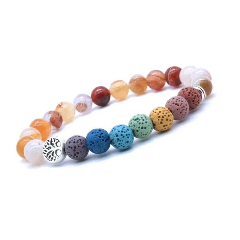 Hemasa Tree of Life 8mm Seven Chakras Lava Stone Beaded Bracelet DIY Aromatherapy Essential Oil Diffuser Bracelet Yoga Jewelry