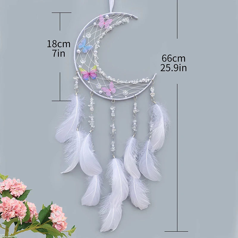 Hemasa  Pink Feather Butterfly Wind Chimes Dream Catcher Handmade Living Room Hanging Ornaments Wall Pendant Festival Party Gifts
