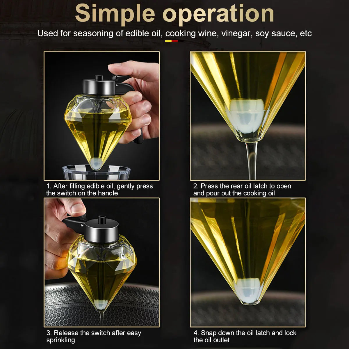 Diamond Glass Honey Dispenser 200ml Oil Dispenser with Stand Oil Bottle Vinegar and Sauce Glass Cruet Cooking Kitchen Tool