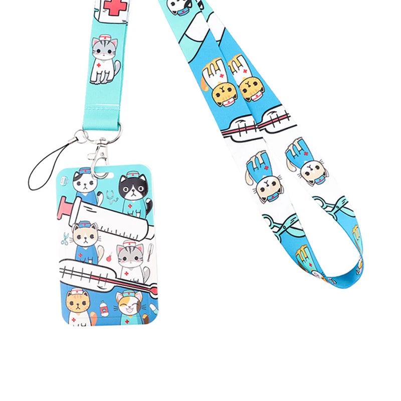 Dentist Doctor Nurse Cartoon Credential Neck Strap Lanyards Keychain ID Card Pass Hang Rope Lariat Key Chain Ring Badge Holder